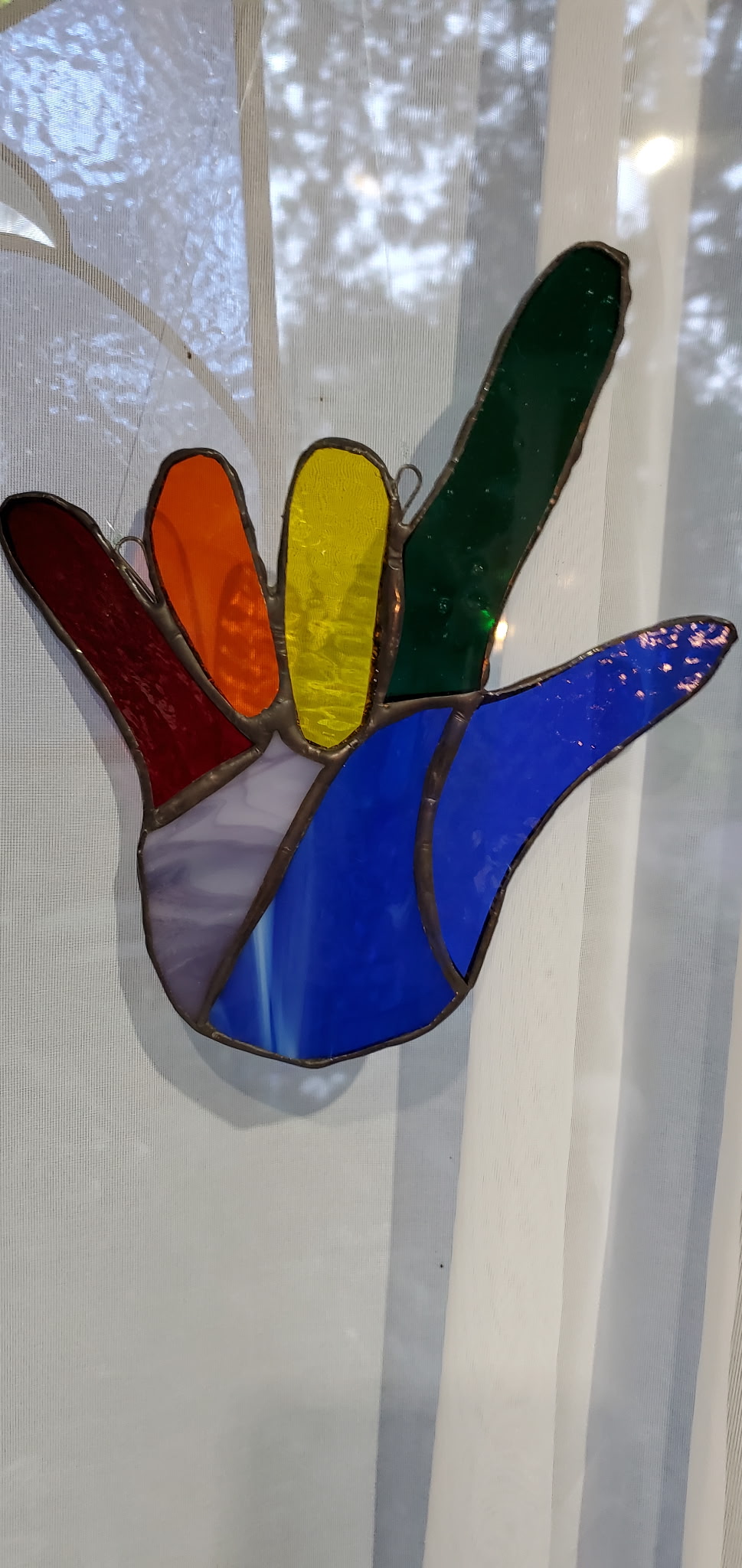 Rainbow Stained Glass Hand signing I Love You