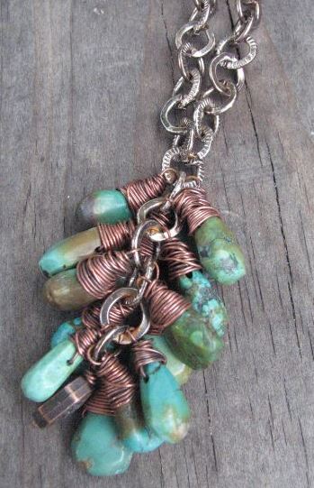 silver and turquoise dangling necklace